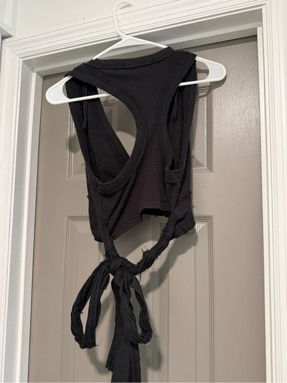 Free People Black Tie-Back V-Neck Crop Top